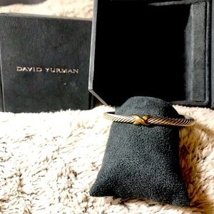 David Yurman two tone cable bracelet with 14K X station on top of sterling . 4mm
